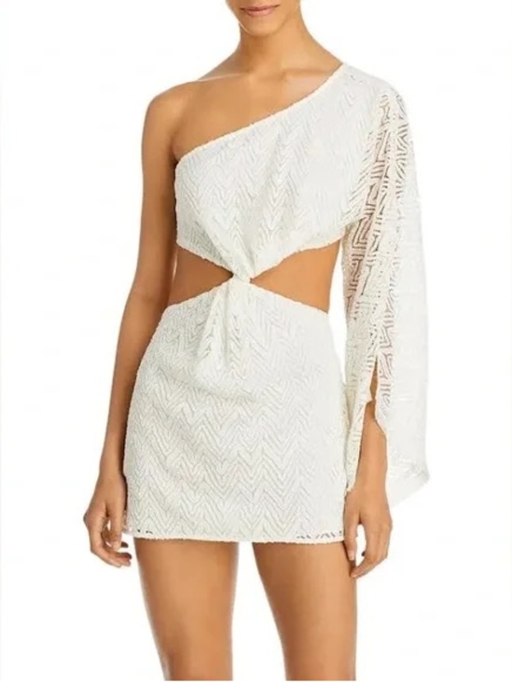 Ramy Brook White Lace One-Shoulder Mini Dress